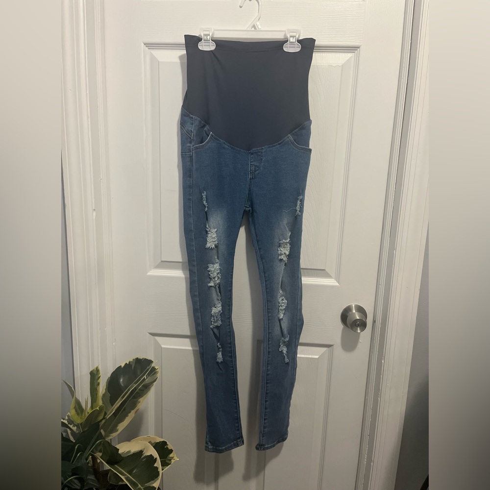 Blue Maternity Distressed Jeans